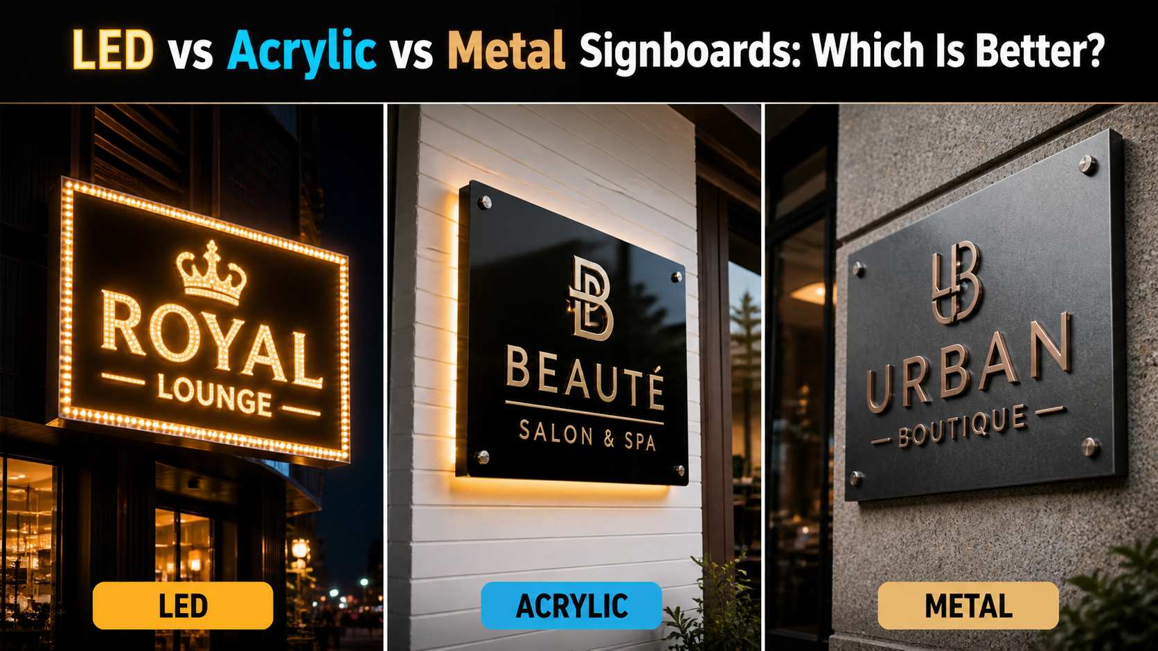 LED vs Acrylic vs Metal Signboards: Which Is Better?